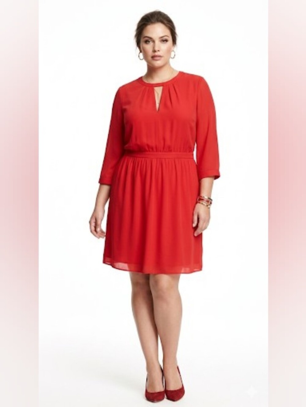 Banana Republic Red Midi Dress with Keyhole Neckline Sz12